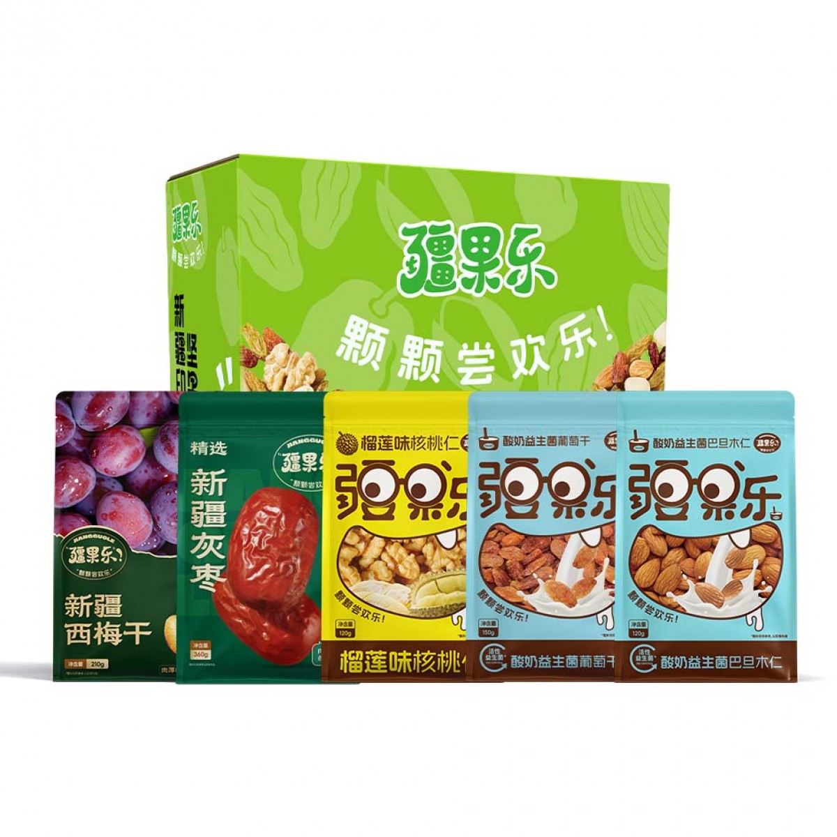 好物疆来套餐A 喀什灰枣 榴莲核桃仁 酸奶益生菌葡萄干 酸奶益生菌巴旦木仁 西梅干